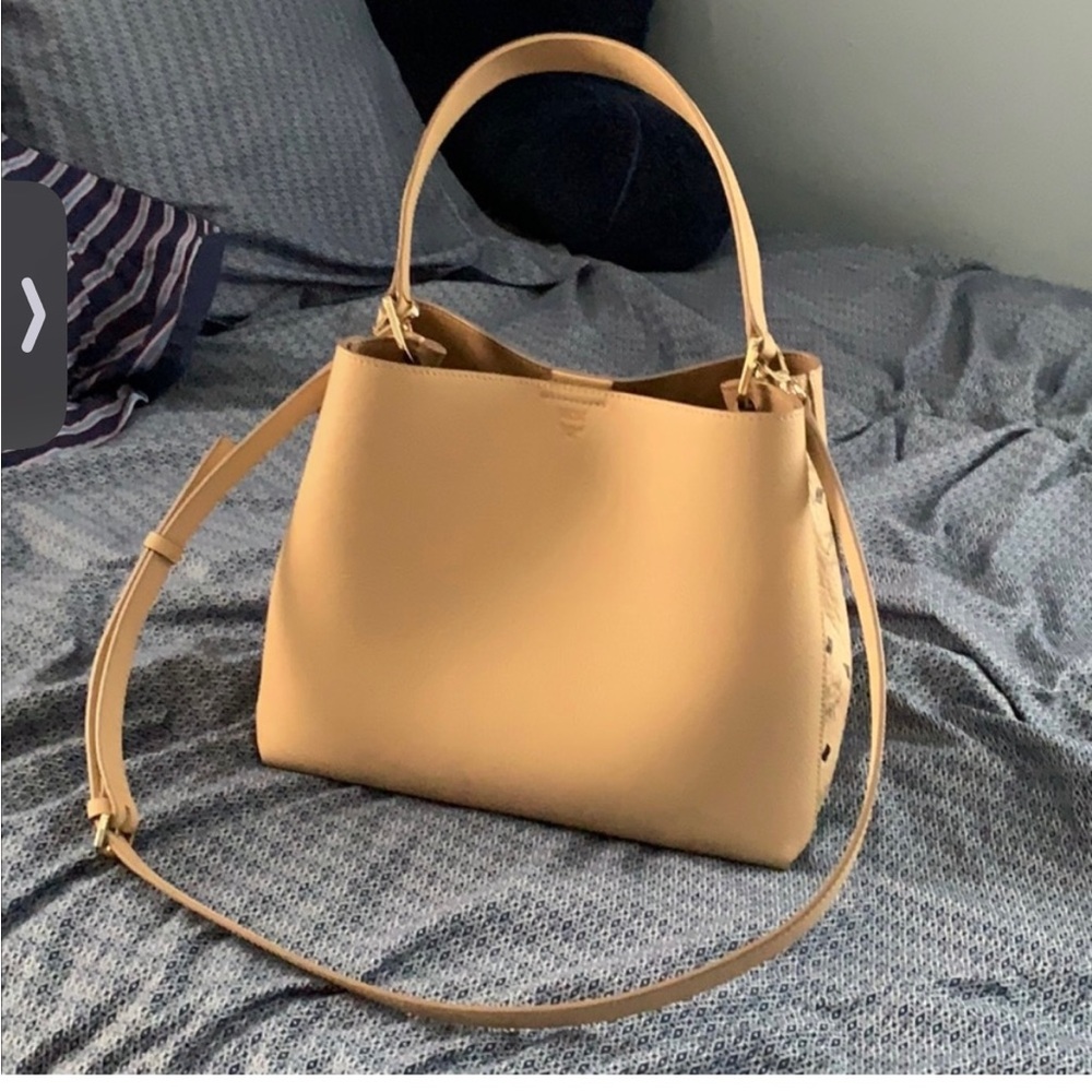 MCM Sarah visetos trimmed leather hobo purse color cream  $795